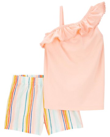 Kid 2-Piece One-Shoulder Tank & Striped Short Set