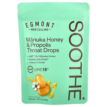 Egmont Honey, 麥盧卡蜂蜜和蜂膠潤喉滴劑，15 滴，3.17 盎司（90 克）