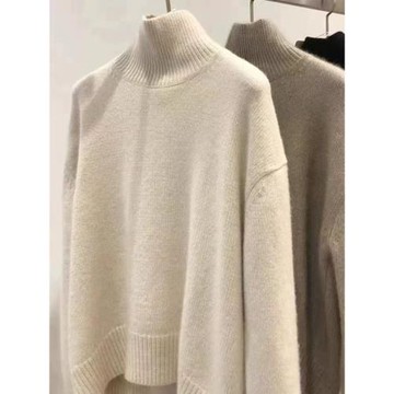 100%美麗諾羊毛衫女寬松秋冬歐貨弧形高領打底針織衫慵懶羊絨毛衣