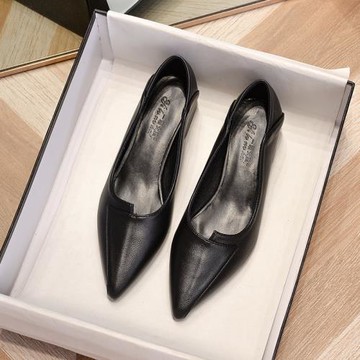 春秋空姐工作鞋女黑色皮鞋粗跟上班久站不累腳軟底舒適職業面試鞋