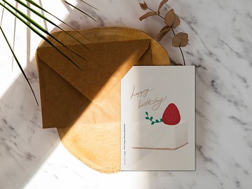 限量-蛋糕上的草莓【CM21030】洛可可草莓 生日卡片 明信片含信封