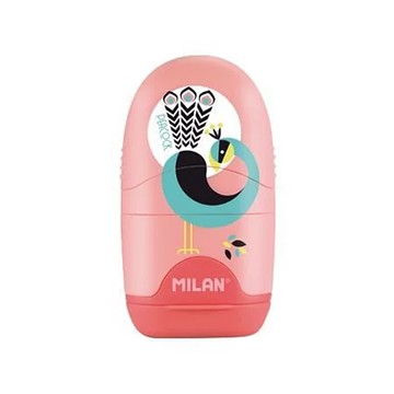 MILAN - 太空膠囊橡皮擦+削筆器-孔雀-蜜桃粉
