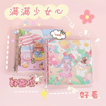 💖台灣現貨💖 卡通活頁手帳本80張 可卸式方格手帳筆記本 兒童記事本 A03