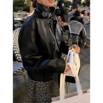 落落狷介 黑色小皮衣外套女2022年新款立領機車皮夾克外套小個子