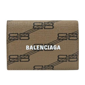BALENCIAGA 巴黎世家 594312 品牌燙印LOGO三折小短夾.淺棕