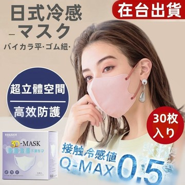 ❄️日式冷感口罩（30片/盒裝）3D立體涼感口罩 日本樂天熱銷  一次性高顏值顯小臉不脫妝 小顔透氣防護口罩百搭撞色耳帶