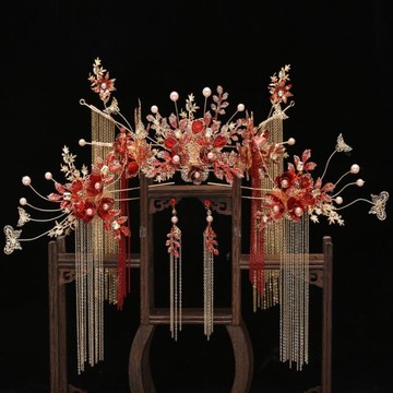 【樂天精選】秀禾頭飾簡單大氣2021新款紅色中式新娘鳳冠古裝秀禾服結婚飾品