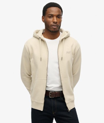 Superdry Men's Essential Logo Half Brushed Zip Hoodie Beige Size: XL