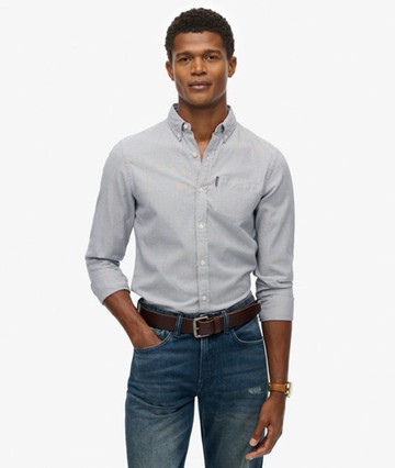 Superdry Men's Essentials Long Sleeve Oxford Shirt Grey Size: L