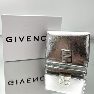 Givenchy三折錢包 銀色4G 層壓皮革