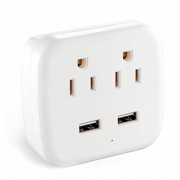 AHOYE 2孔2USB插座 7.5cm 轉接頭 壁插 白色  1個