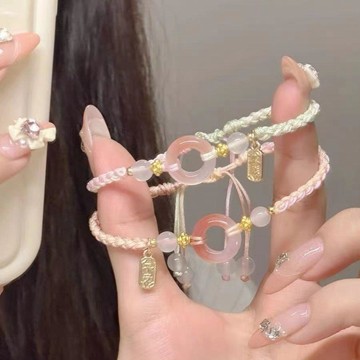 招財手鍊桃之夭夭粉色平安扣手鍊少女心配色高顏值平安喜樂手工編繩手飾情侶手鍊 手繩 百搭 質感 手環 手鏈 首飾 飾品 女