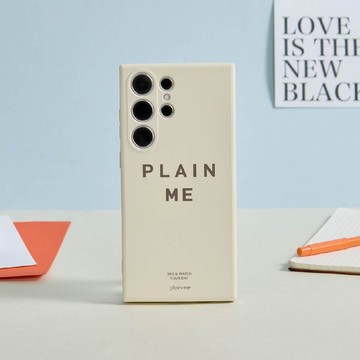 plain-me PLAIN純色矽膠SAMSUNG手機殼-白底咖啡字