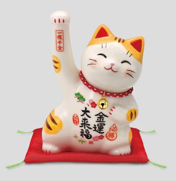 日本製【薬師窯】瀨戶純手工彩繪必勝金運招財貓(附鈴鐺、大)Ykcat-7825