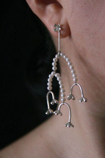 YELU獨立自制純手工銀桂花珍珠耳環花事了