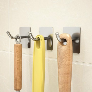 304不銹鋼廚房掛鉤免打孔浴室鉤子壁掛強力粘膠墻壁承重貼墻鉤子