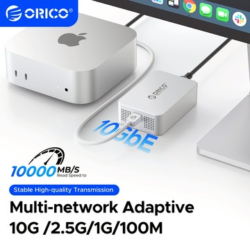 Orico 10G 以太網適配器適用於 Mac USB-C Thunderbolt 3/4 轉 10G 以太網適配器高速