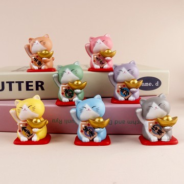 🔜 快速出貨 🔜『LINE禮物獨家』【招財貓的家】2寸手拿金元寶福氣轉運貓七件組 生日禮物 開業禮物 開運 招財 喬遷禮物 交換禮物＃CAT023