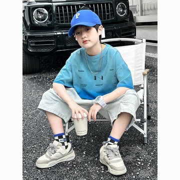 ATL 兒童短袖 男童短袖 中大童上衣 男童短袖帥氣夏款2025夏季新款中大童印花漸變T恤休閑童裝