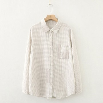 日系格紋長袖襯衫241036