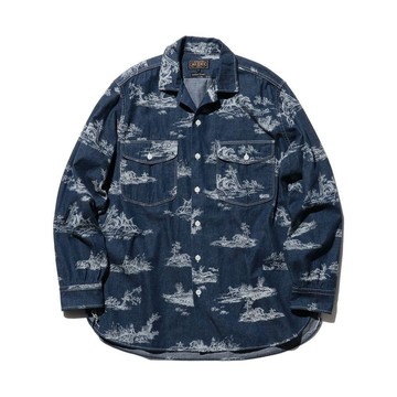 BEAMS PLUS / WORK Classic-fit Denim Discharge Jouy Print