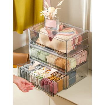 抽屜式內衣內褲收納盒家用透明文胸分格整理盒襪子三合一儲物盒子