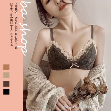 【BAshop】台灣現貨🌹復古蕾絲-輕柔雲朵杯薄杯無鋼圈集中成套內衣 32-38 #826