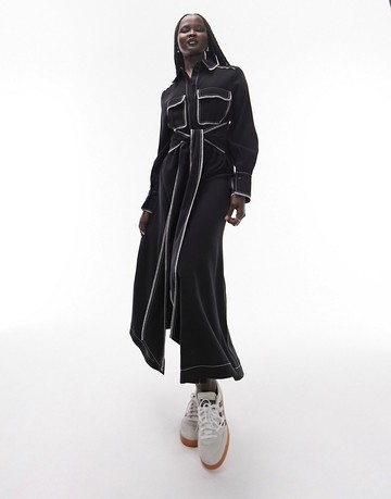 Topshop top stitch midi shirt dress in black