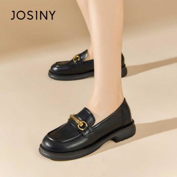 卓詩尼厚底樂福鞋女白色顯腳小一腳蹬女鞋內增高平底鞋孕婦小皮鞋