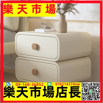 小型奶油風床頭柜簡約現代2022年新款臥室實木床邊柜子收納免安裝