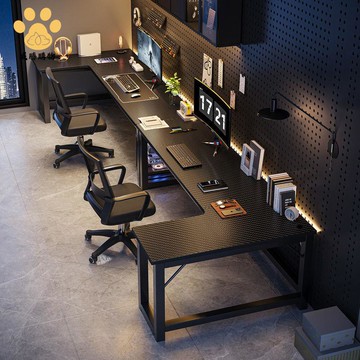 轉角電腦桌 臺式 雙人電競桌 洞洞板書桌 書架 一體墻邊拐角桌子辦公桌 ws7291