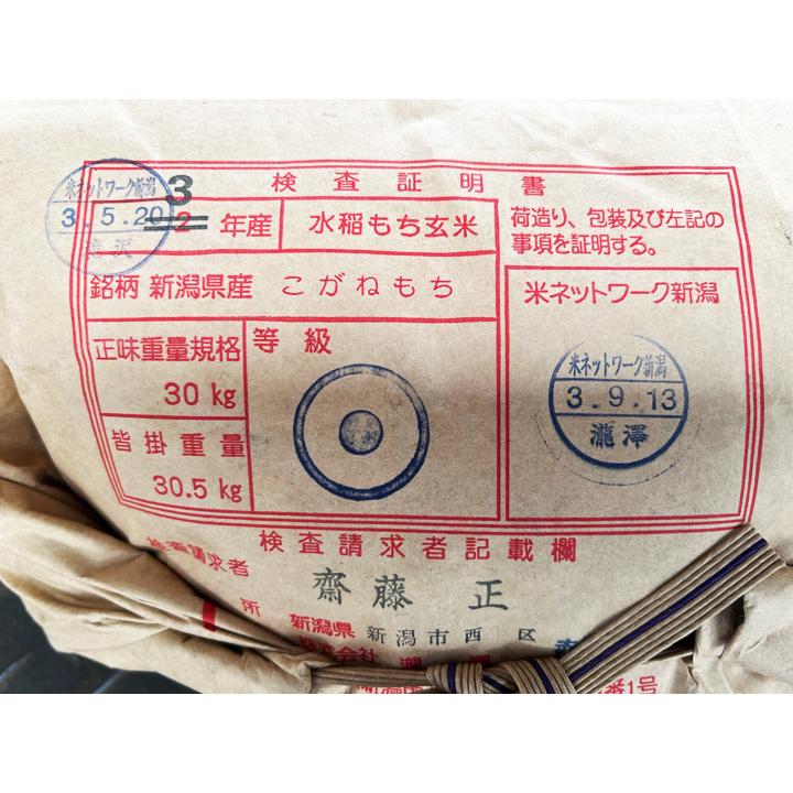 令和5年産 新潟県産 こがね もち米 玄米 30kg 黄金モチ 1等