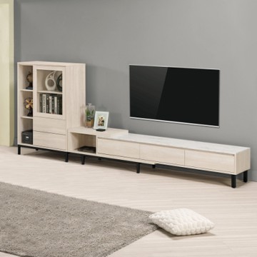 Boden-妮絲11尺L型仿石面伸縮電視櫃組合(展示低櫃+仿石面伸縮長櫃)-320x40x120cm