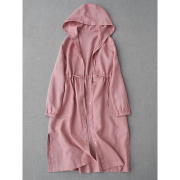 外貿女裝尾單專柜清倉撿漏春秋亞麻防曬衫休閑連帽開衫中長薄風衣