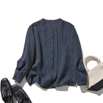 簡約卻盡顯細節的質感單品 法國產100%亞麻  藏青色 250410-4