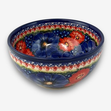 波蘭手繪手工陶-大碗 16cm 赤藍芳華系列