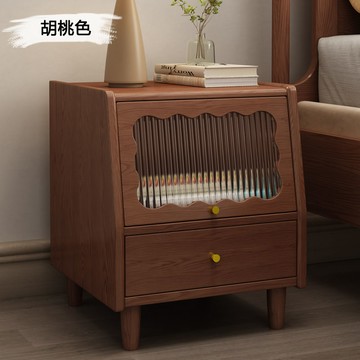 公司貨 免運 超低價 純實木床頭櫃現代簡約小型家用臥室中古風胡桃木色主臥床頭櫃實木 快速發貨