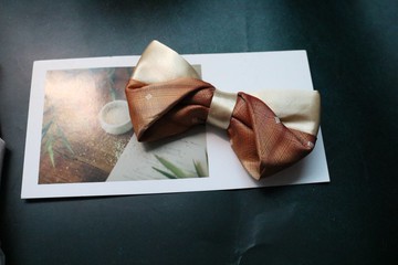 真丝拼接香槟金八字结领结宴会礼服蝴蝶结