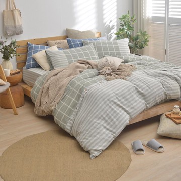 Caliphil寢具 純棉雙層紗/被套/枕套/床包/亞麻綠