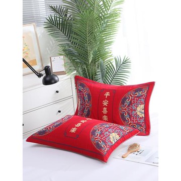 純棉枕巾結婚慶大紅色喜慶一對裝成人情侶新婚禮品紗布棉枕頭蓋巾