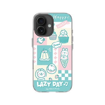 iPhone 16 Clear Case（相機按鈕） 透明 - 懶散兔與啾先生 Lazy Rabbit and Mr.Chu - 粉嫩夏日