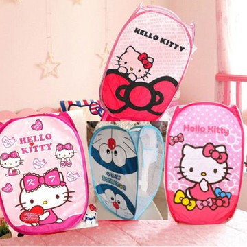 凱蒂貓個性 卡通可愛可折疊 尼龍網布臟衣籃 臟衣簍 臟衣桶