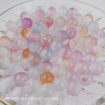 夢幻灑金玻璃珠無孔磨砂12mm散珠飾品材料魚缸裝飾造景底部砂石