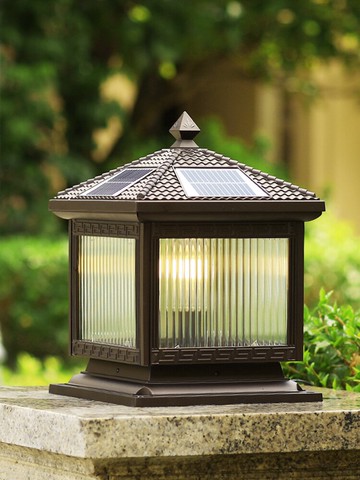 太陽能柱頭燈新中式戶外柱子庭院燈室外防水別墅圍墻花園大門柱燈