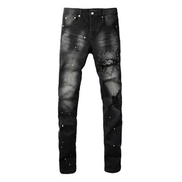 PUR jeans美式高街頭巾刮破修身長褲緊身高街破洞緊身男牛仔褲子