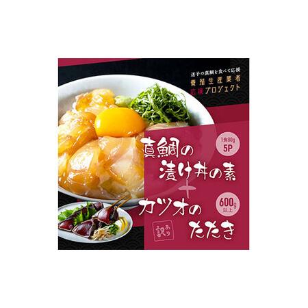 ふるさと納税 海鮮「真鯛の漬け丼の素」1食80g×5P＋「訳ありカツオのたたき」600g以上《迷子の真鯛を食べて応援 養殖生産業者応援プロジェ.. 高知県芸西村