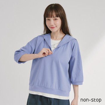 non-stop 微甜翻領假兩件連帽T恤-2色