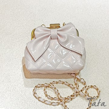 TATA KIDS 童裝 大蝴蝶結亮皮鍊條迷你小包-共三色