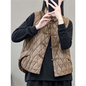 復古中式立領盤扣羽絨馬甲2025秋冬優雅氣質百搭顯瘦鴨絨背心女