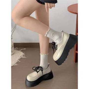 小白鞋厚底英倫風小皮鞋配裙子單鞋淺色樂福鞋厚底牛津鞋新款鞋子